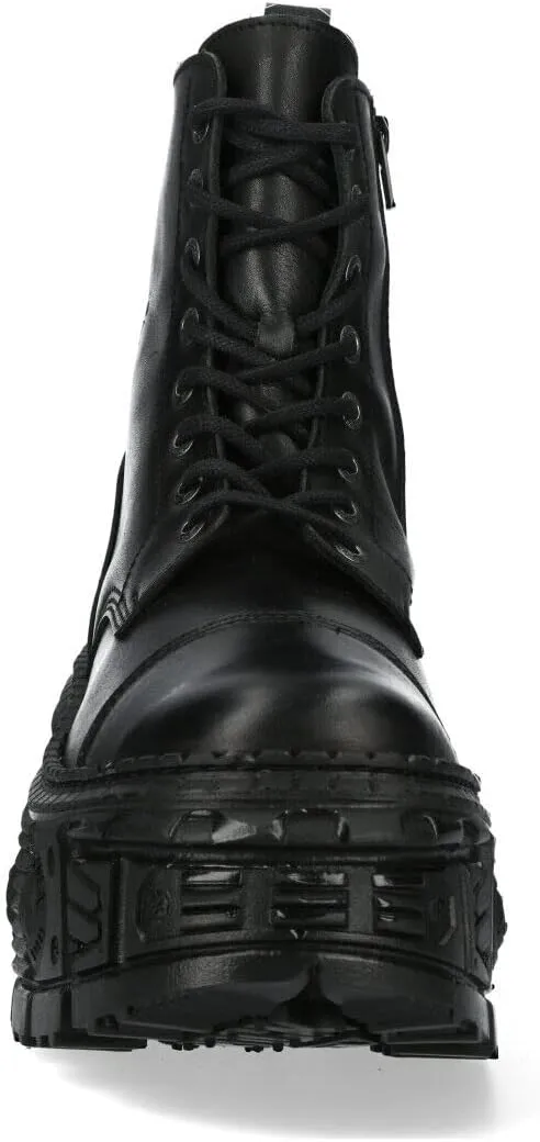 New Rock WALL083C-S5 Womens Black Leather Platform Gothic Boots