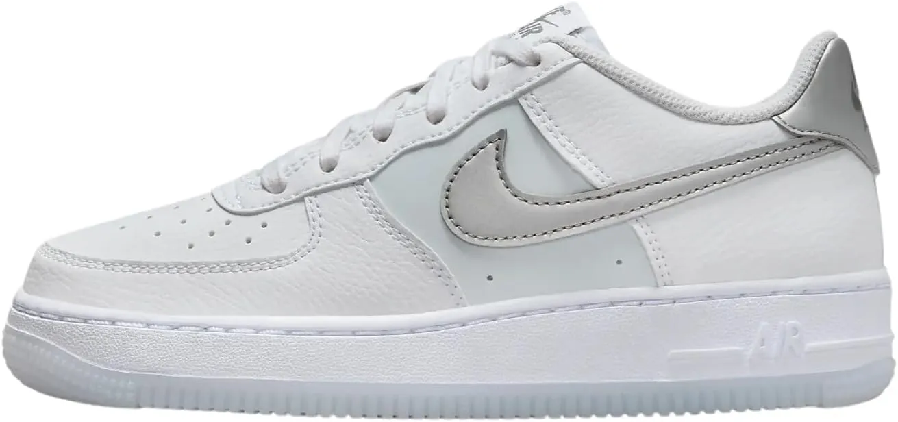 Nike Air Force 1 Big Kids Shoes Size- 7 White/Metallic Silver