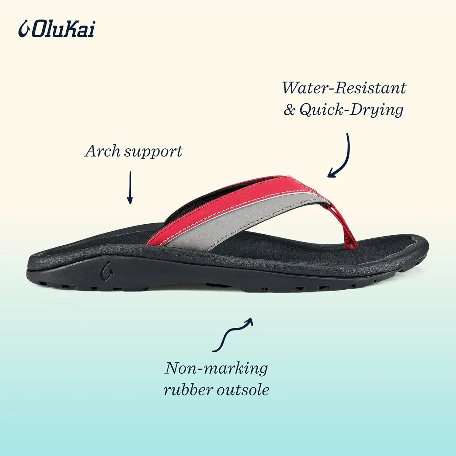 OLUKAI Ohana Koa Men's Beach Sandals, Quick-Dry Flip-Flop Slides, Water Resistant & Lightweight, Compression Molded Footbed & Soft Comfort Fit