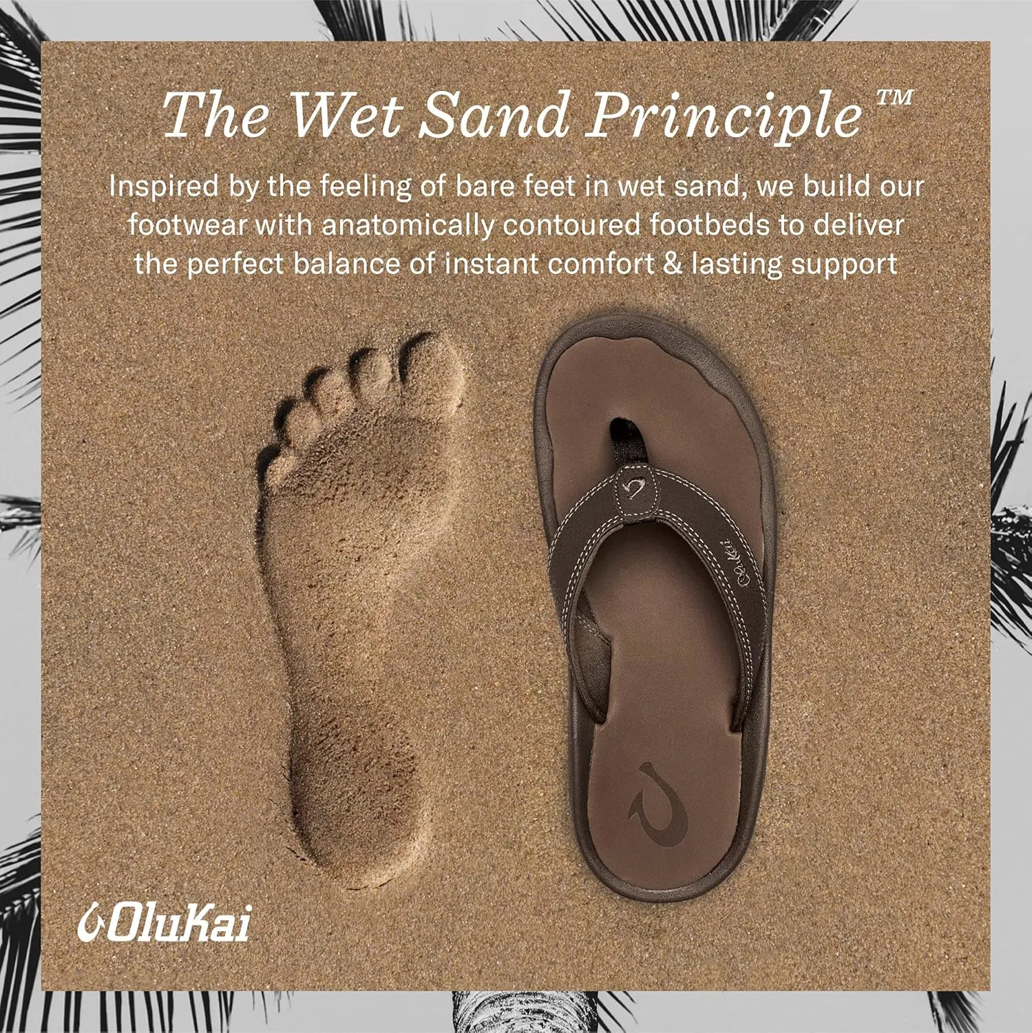 OLUKAI Ohana Koa Men's Beach Sandals, Quick-Dry Flip-Flop Slides, Water Resistant & Lightweight, Compression Molded Footbed & Soft Comfort Fit