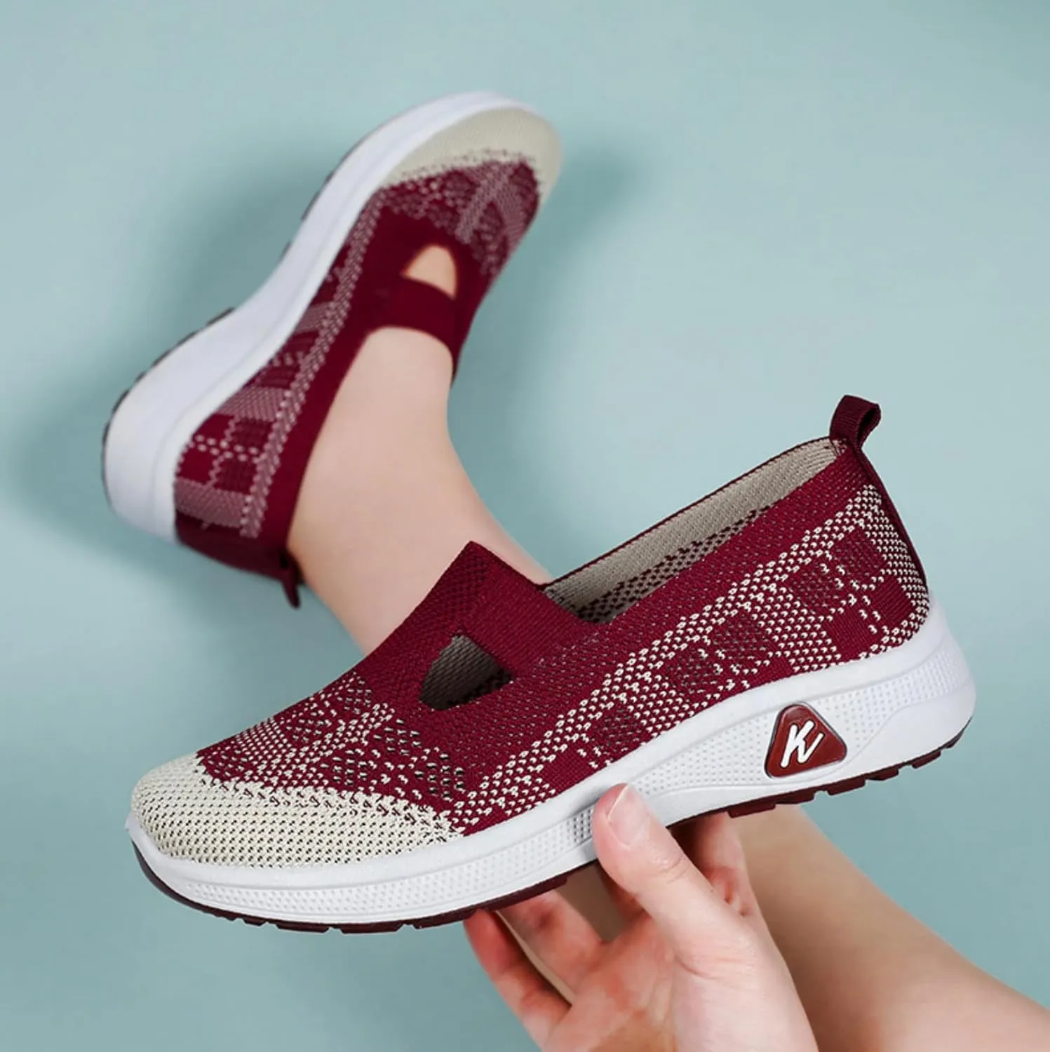 Orthowalkway Womens Shoes,Orthopedic Platform Loafers Slip-On Lightweight Flat Soft Breathable Knitted Sneakers
