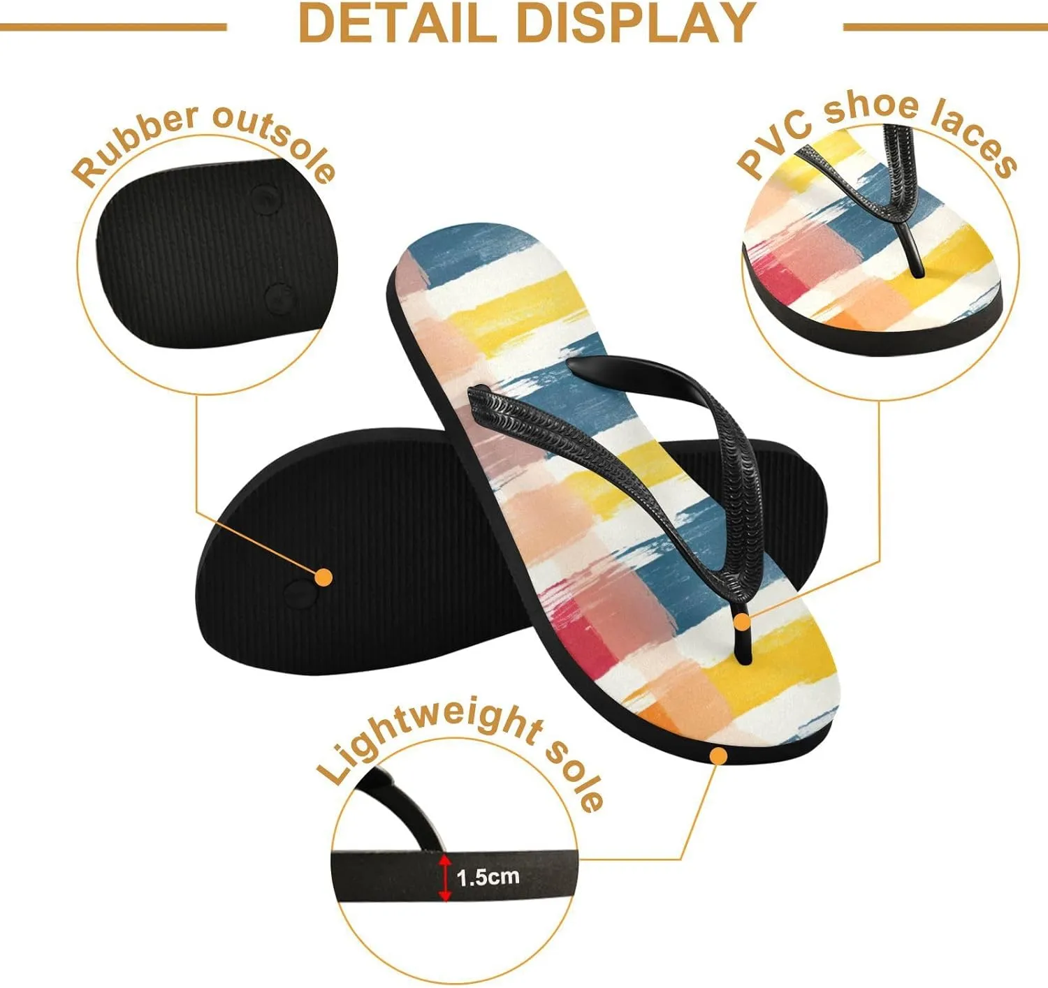 Rainbow Stripe Flip Flop Beach Summer Casual Sandal for Women & Men Shower Shoes XS