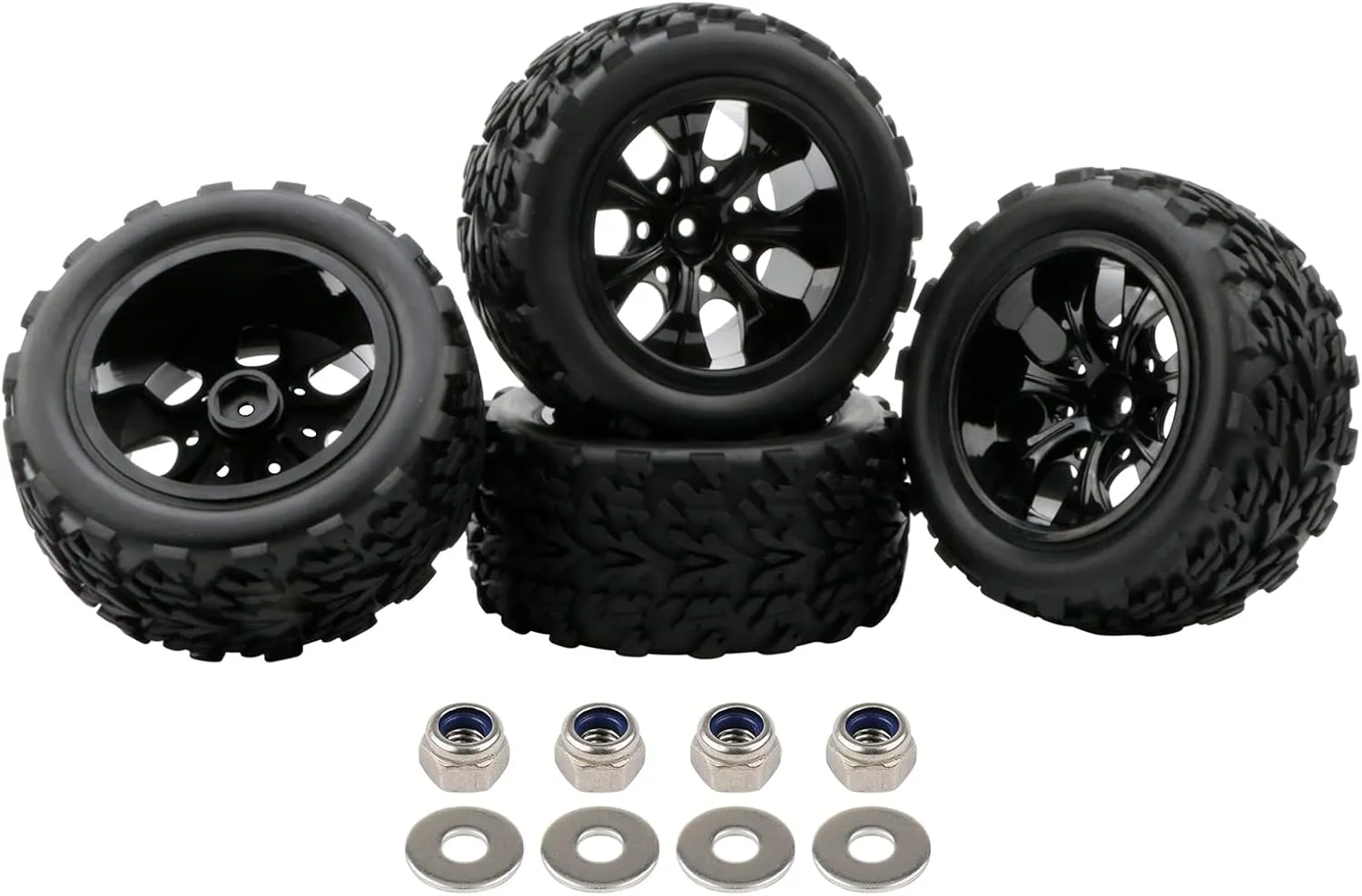 RC Car Tires 1/10 Scale Accessories 12mm Hex RC Wheel and Tires Soft Rubber Offroad Tyre for 1/10 Monster Truck, 4 Pack