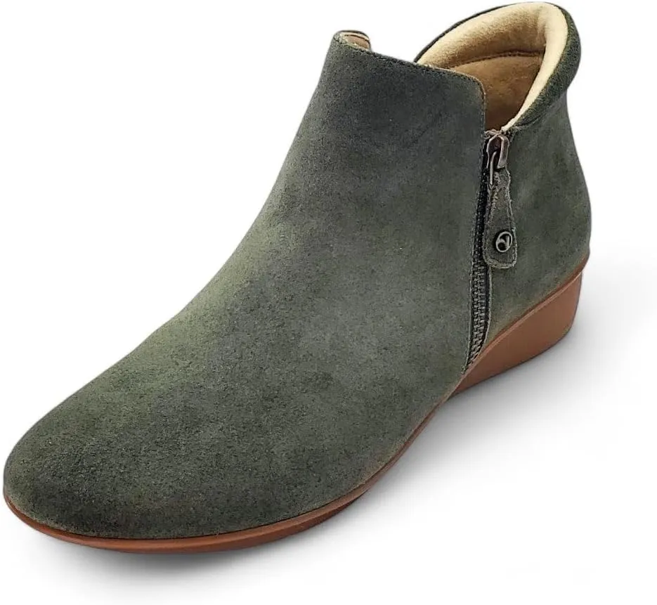 Revere Damascus Leather Bootie – Asymmetrical Zip Detail, Demi-Wedge Outsole, Slip-Resistant, Removable Comfort Footbed, Forefoot Cushion Zone with Arch Support