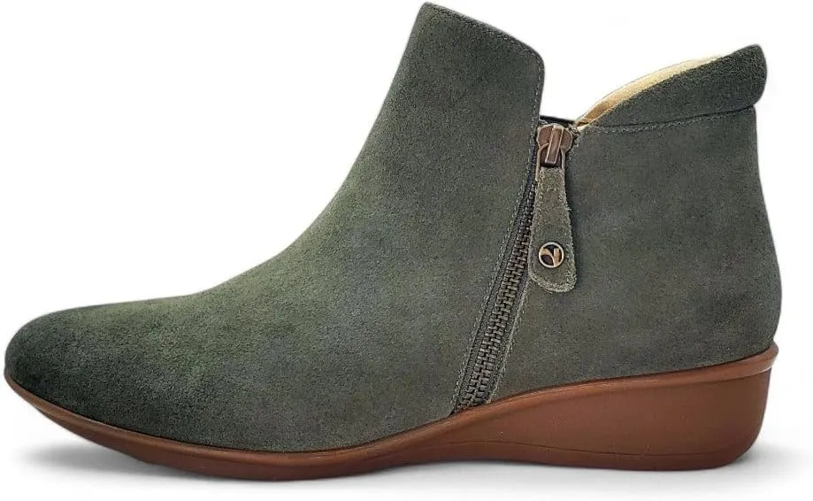 Revere Damascus Leather Bootie – Asymmetrical Zip Detail, Demi-Wedge Outsole, Slip-Resistant, Removable Comfort Footbed, Forefoot Cushion Zone with Arch Support