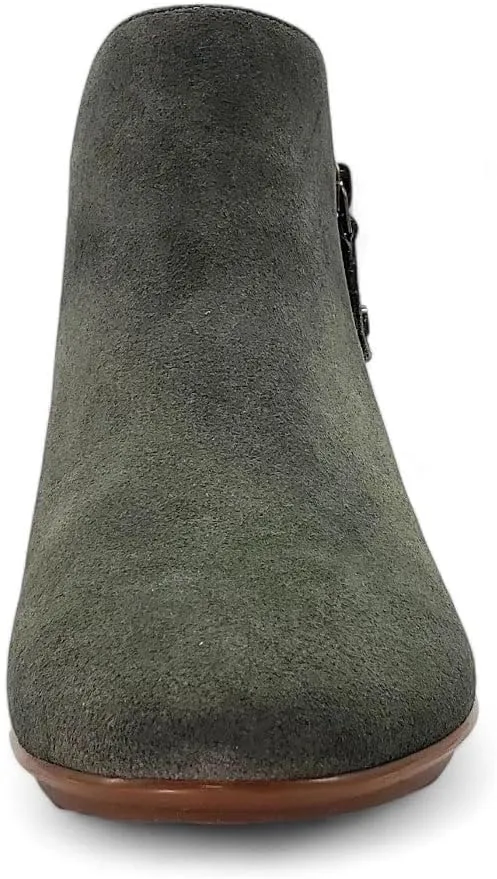 Revere Damascus Leather Bootie – Asymmetrical Zip Detail, Demi-Wedge Outsole, Slip-Resistant, Removable Comfort Footbed, Forefoot Cushion Zone with Arch Support