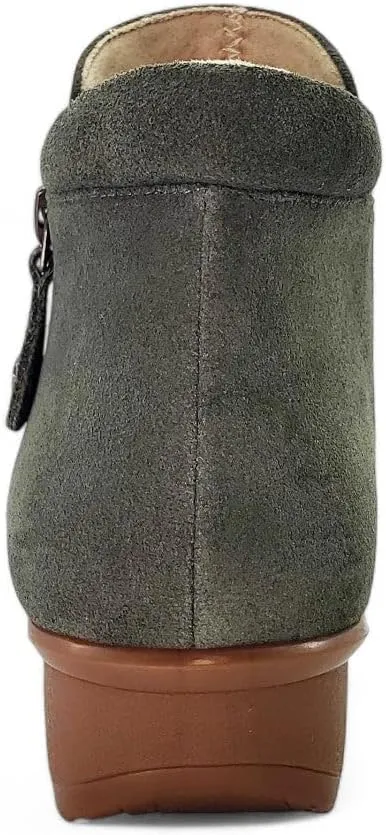 Revere Damascus Leather Bootie – Asymmetrical Zip Detail, Demi-Wedge Outsole, Slip-Resistant, Removable Comfort Footbed, Forefoot Cushion Zone with Arch Support