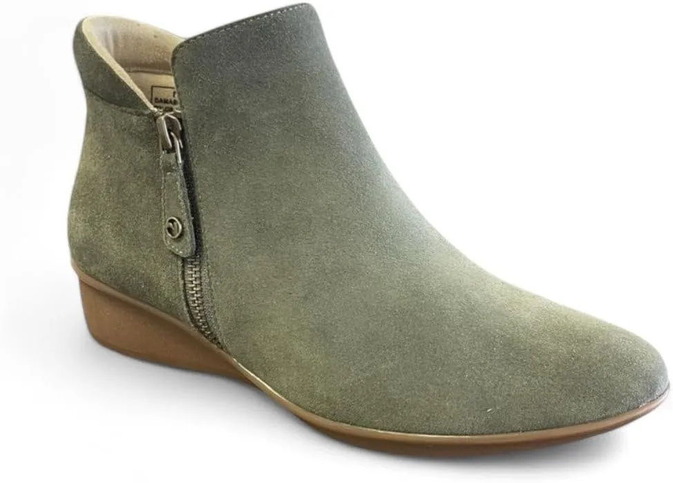 Revere Damascus Leather Bootie – Asymmetrical Zip Detail, Demi-Wedge Outsole, Slip-Resistant, Removable Comfort Footbed, Forefoot Cushion Zone with Arch Support