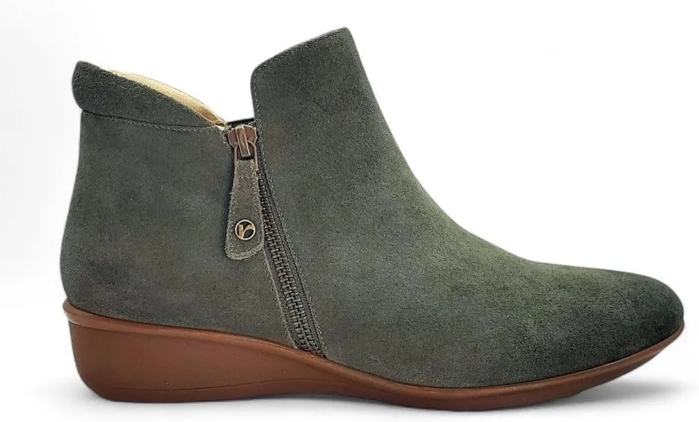 Revere Damascus Leather Bootie – Asymmetrical Zip Detail, Demi-Wedge Outsole, Slip-Resistant, Removable Comfort Footbed, Forefoot Cushion Zone with Arch Support