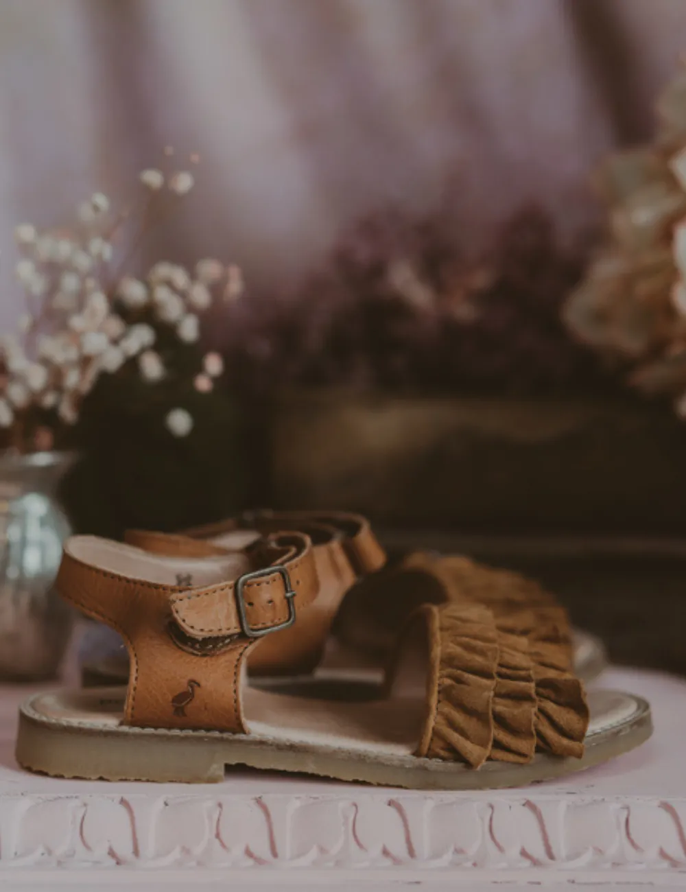 Ruffles Sandal - Cognac