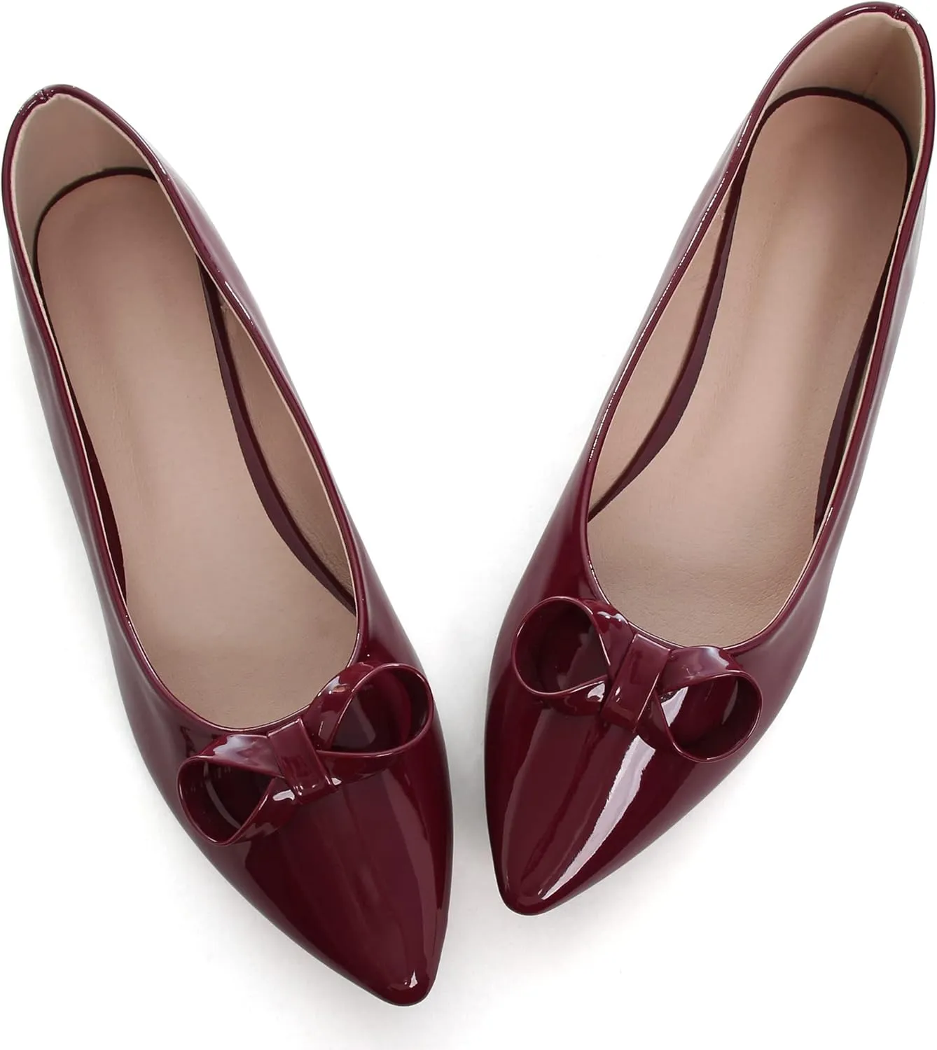 SAILING LU Womens Pointed Toe Shoes PU Ballet Flats Bow-Knot Dress Shoes Slip-on Comfortable Wear to Work Walking Flat Slip-ons