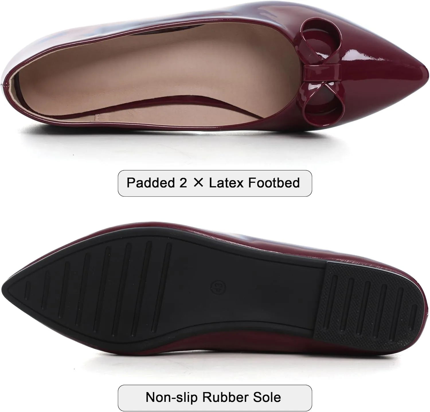 SAILING LU Womens Pointed Toe Shoes PU Ballet Flats Bow-Knot Dress Shoes Slip-on Comfortable Wear to Work Walking Flat Slip-ons