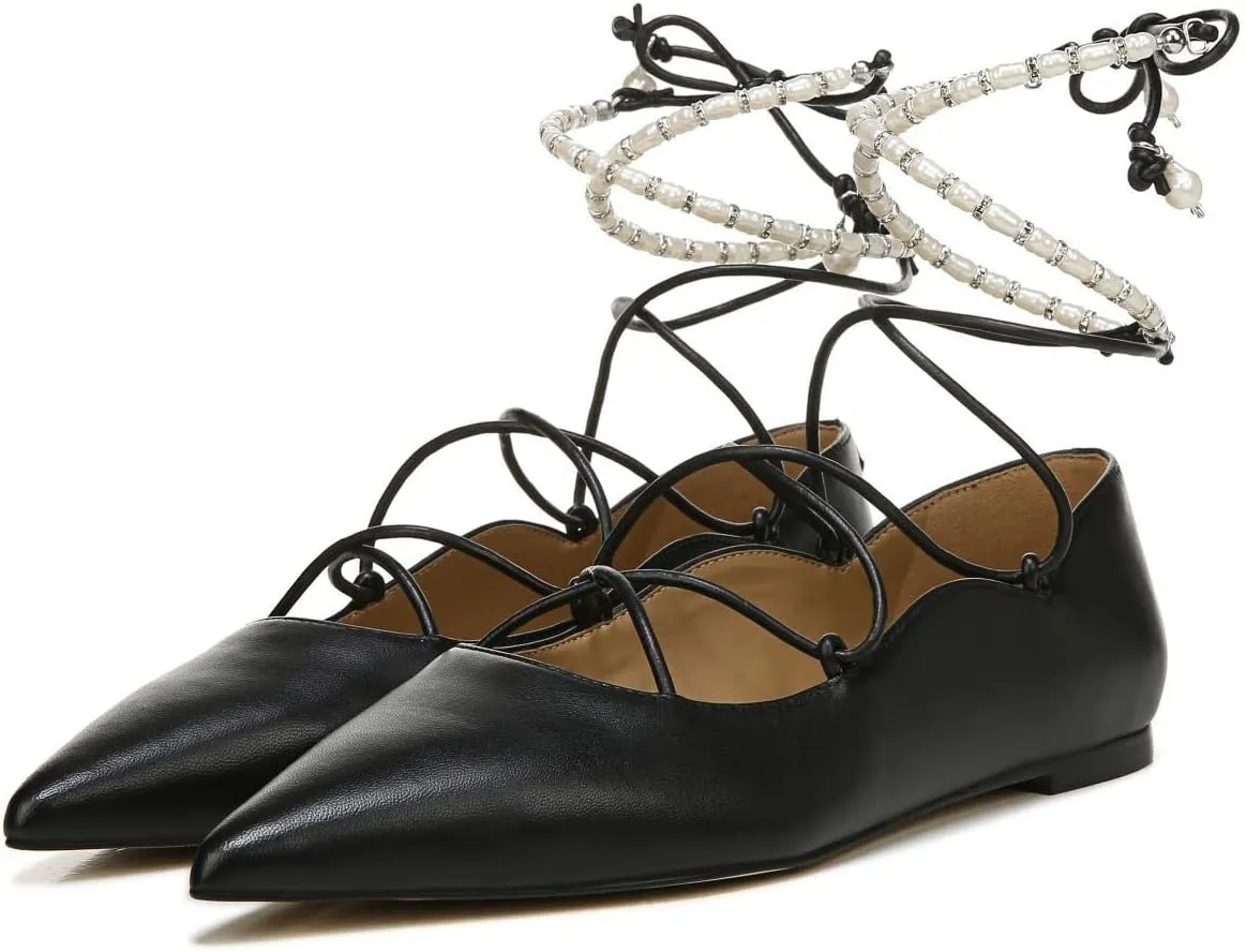 Sam Edelman Womens Winslet Leather Lace-Up Ballet Flats Black 6 Medium (B,M)