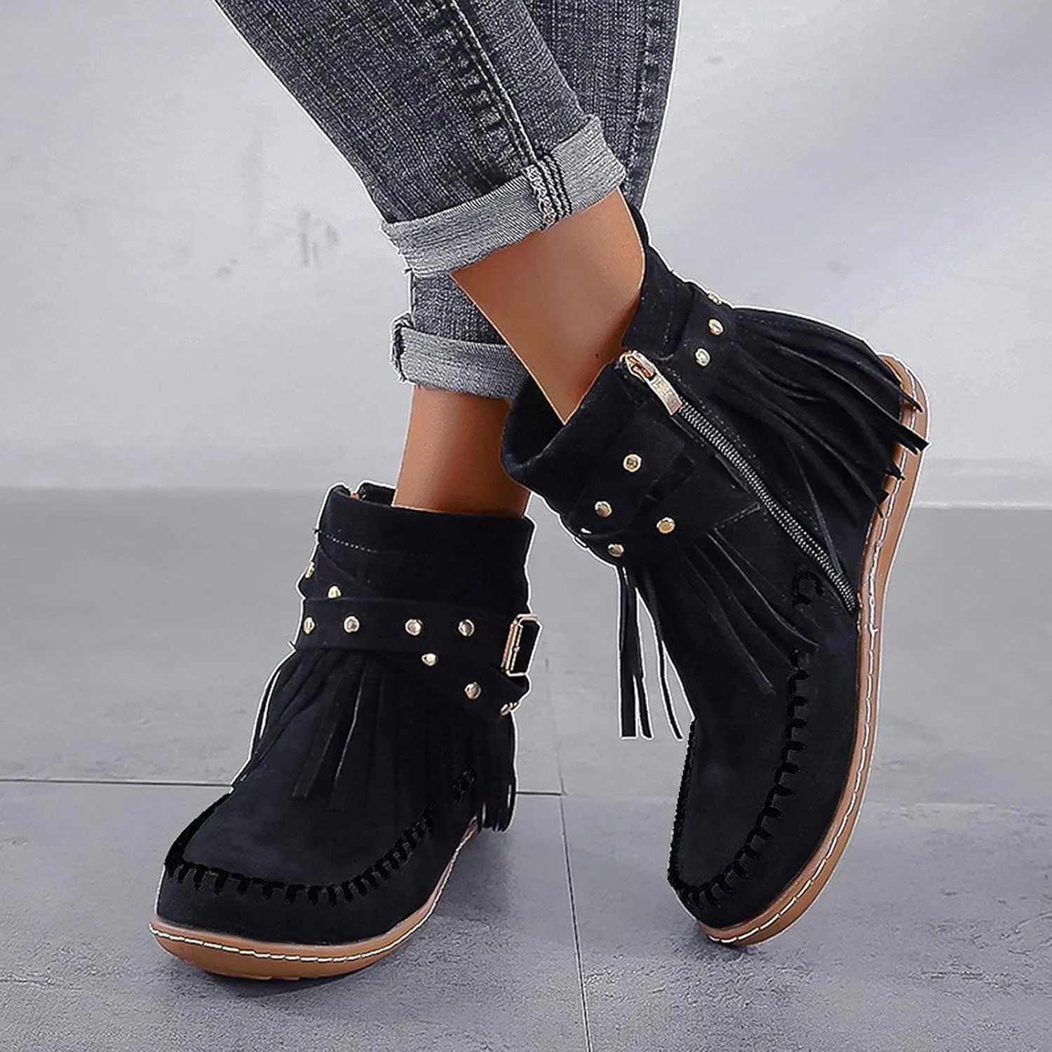 SBGMoSJ Black Ankle Boots for Women High Heel Black Wedge Booties for Women Wide Width Boots Cutout Beige Flat Booties High Heel Ankle Boots for Women Wide Feet
