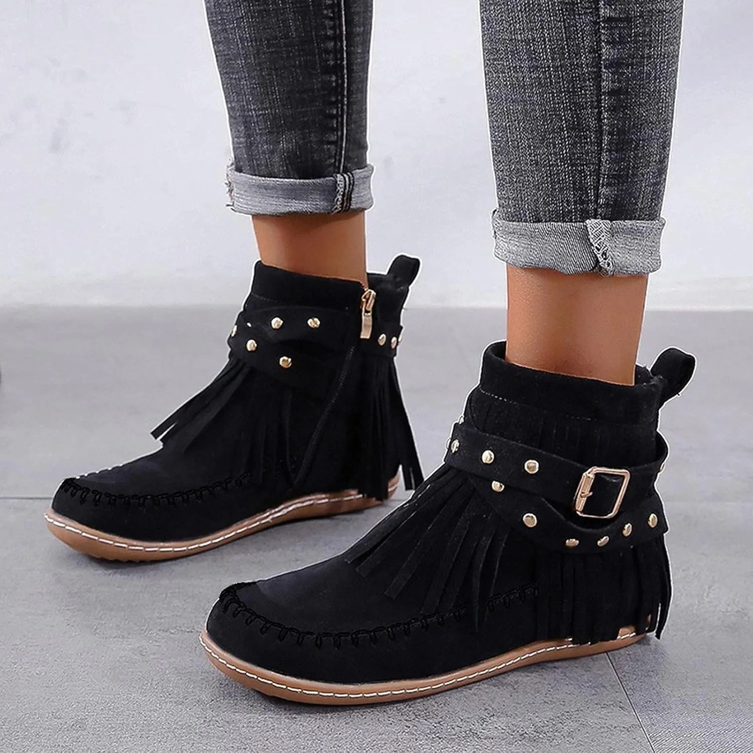SBGMoSJ Black Ankle Boots for Women High Heel Black Wedge Booties for Women Wide Width Boots Cutout Beige Flat Booties High Heel Ankle Boots for Women Wide Feet