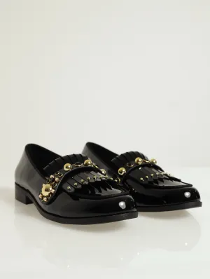 Scarlett Embellished Fringe Loafer - Black