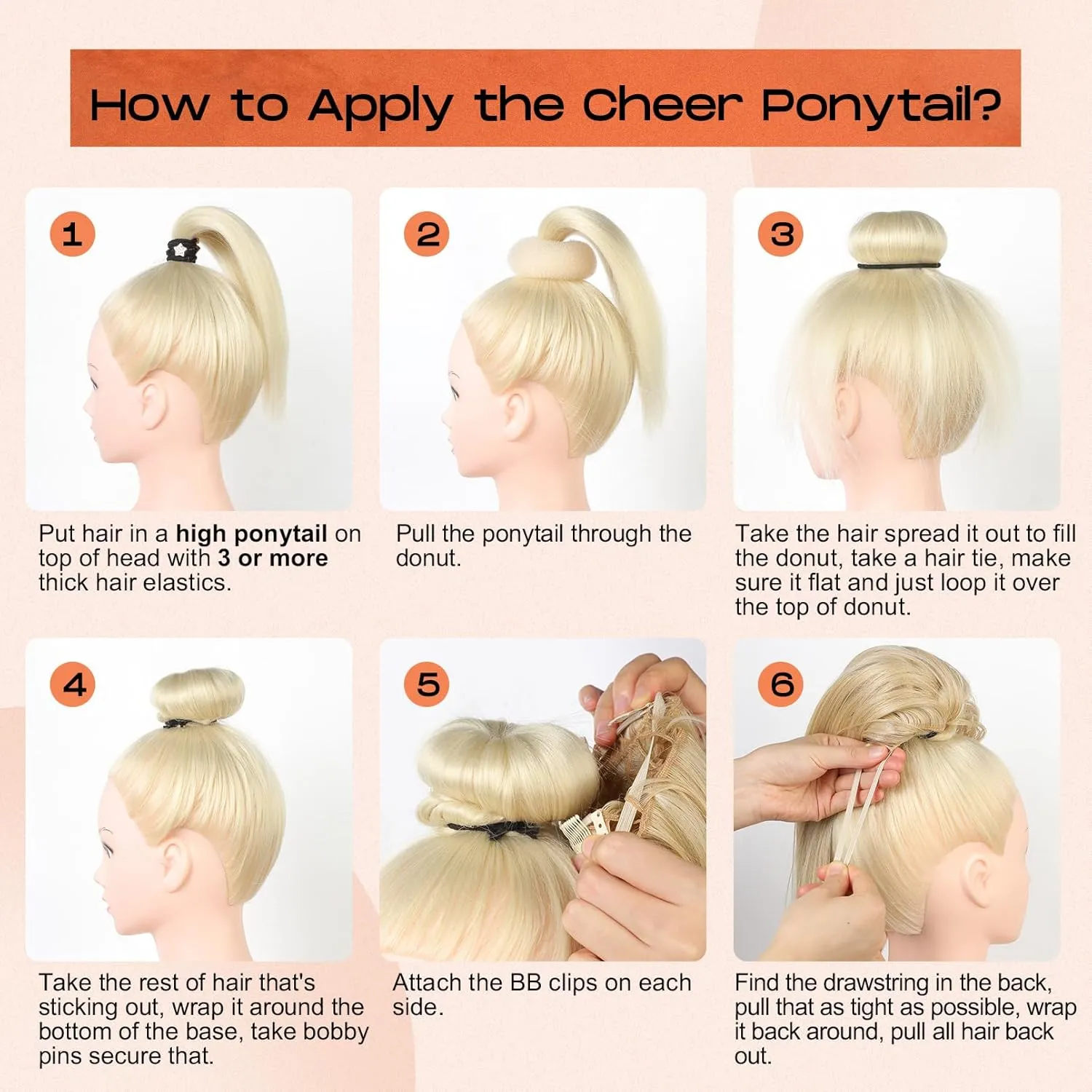 SEIKEA Cheer Ponytail Hair Piece, 14" Curly Cheerleader Hairpiece Ponytail Extension for Cheerleader Competition, Dance Ash Blonde