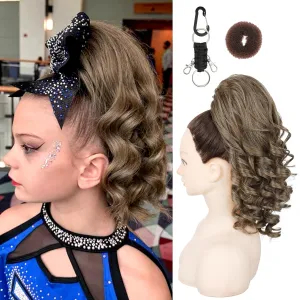 SEIKEA Cheer Ponytail Hair Piece, 14" Curly Cheerleader Hairpiece Ponytail Extension for Cheerleader Competition, Dance Ash Blonde