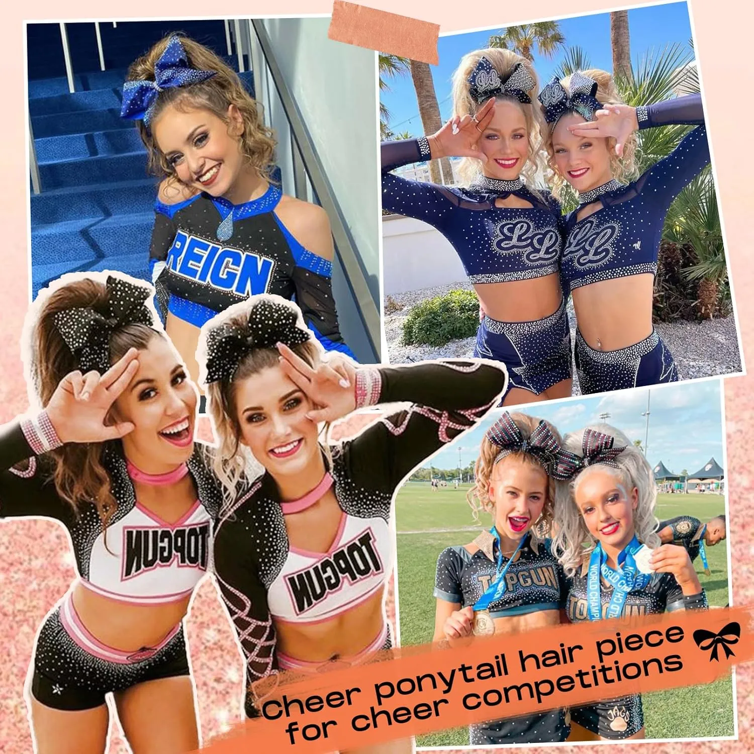 SEIKEA Cheer Ponytail Hair Piece, 14" Curly Cheerleader Hairpiece Ponytail Extension for Cheerleader Competition, Dance Ash Blonde