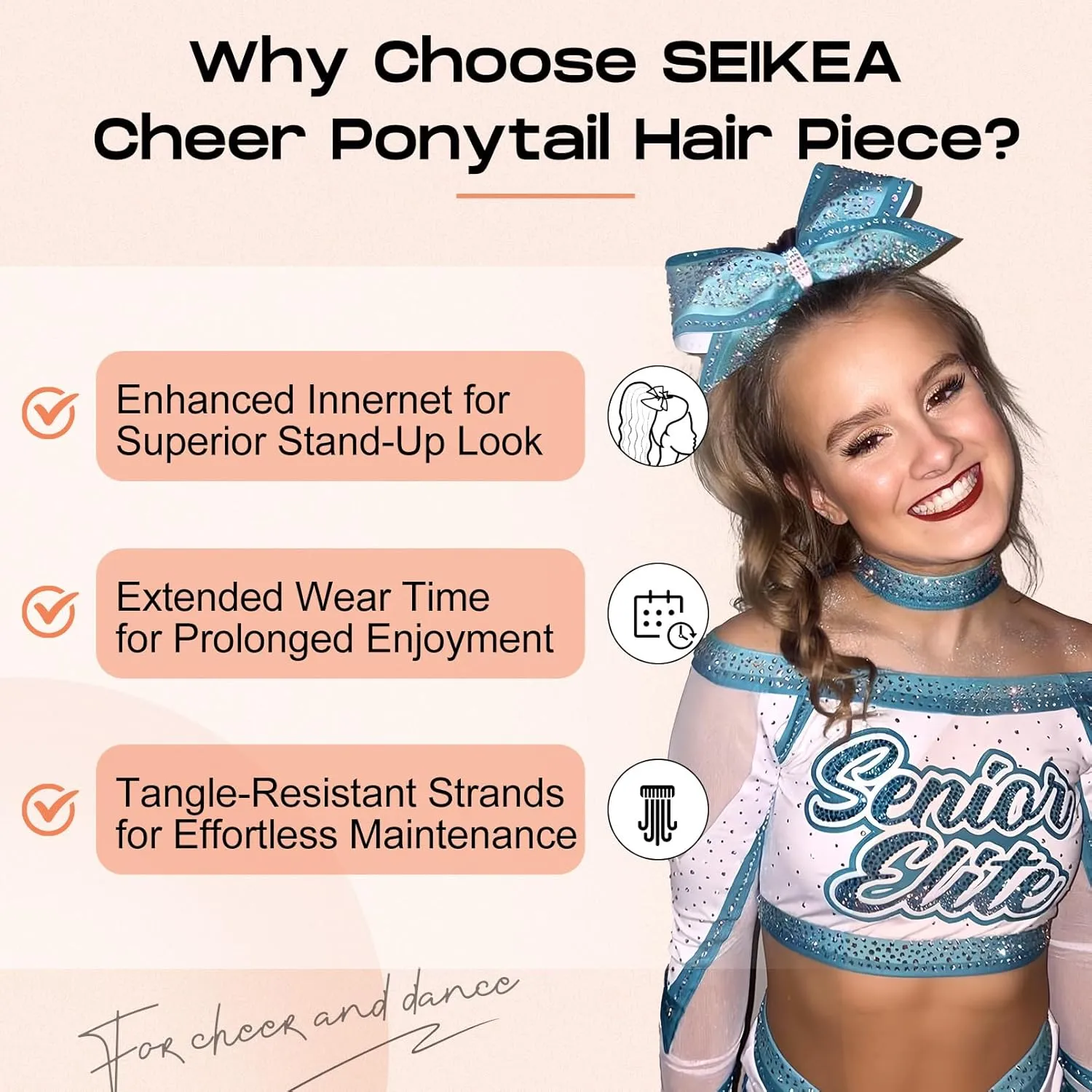 SEIKEA Cheer Ponytail Hair Piece, 14" Curly Cheerleader Hairpiece Ponytail Extension for Cheerleader Competition, Dance Ash Blonde
