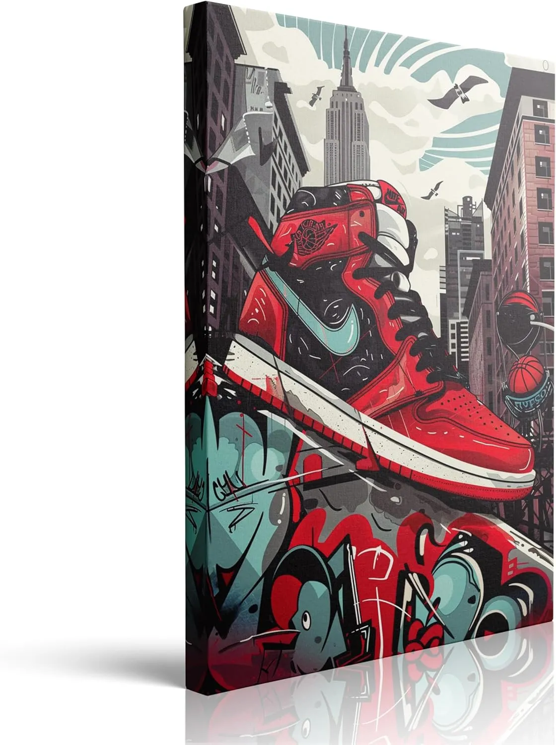 Sendata Framed Trendy Cool Banksy Graffiti Pop Sneaker Shoe Canvas Wall Art Gym Sports Decor Poster For Living Room Bedroom Home Office Artwork Gift Ready To Hang (12''X16'')