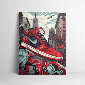 Sendata Framed Trendy Cool Banksy Graffiti Pop Sneaker Shoe Canvas Wall Art Gym Sports Decor Poster For Living Room Bedroom Home Office Artwork Gift Ready To Hang (12''X16'')