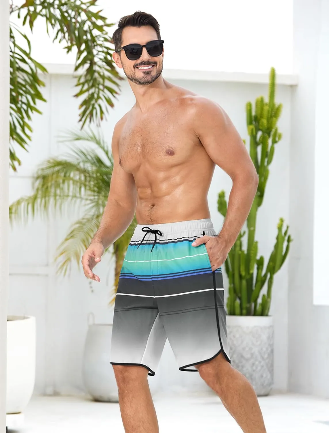 SILKWORLD Mens Swim Trunks with Compression Liner 9 Inch Long Bathing Suit 2 in 1 Beach Quick Dry Shorts with Pockets