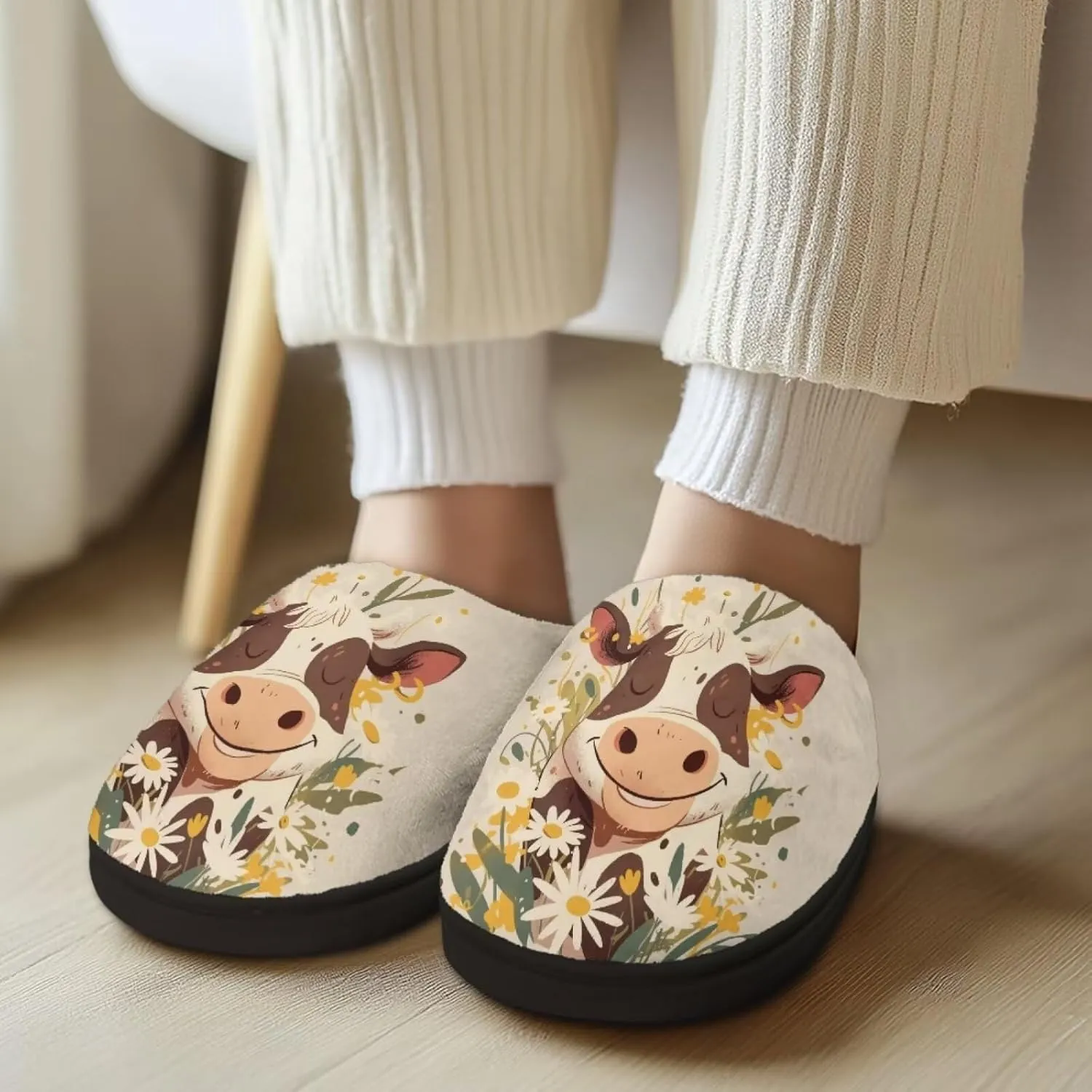 Slippers for Women Indoors and Outdoors, Mens Comfy Flannel Warm Slippers Flat Clogs Winter House Slippers