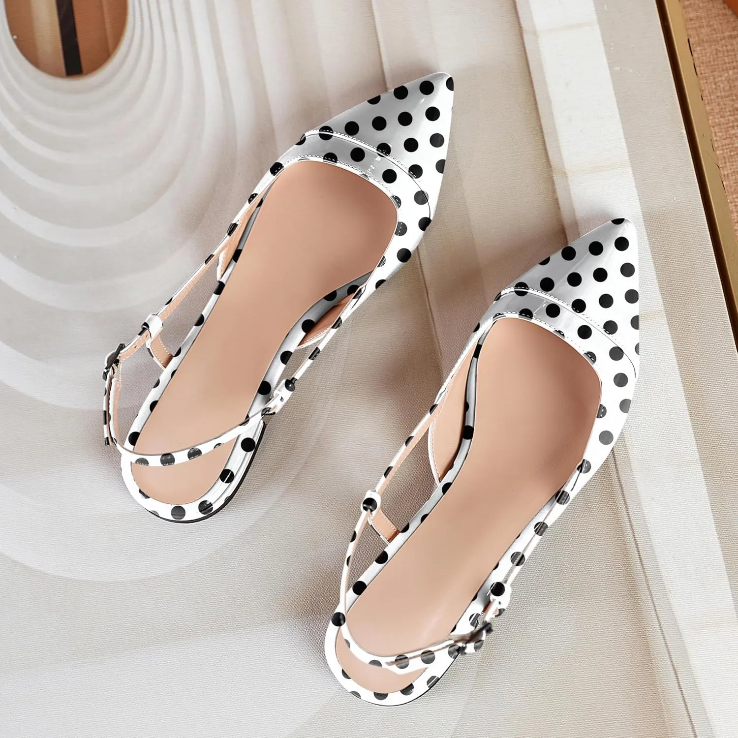 Soireelady Women's Pointed Toe Slingback Flats Ankle Strap Cap Toe Flats Leisure Walking Travel Office Ballet Flat Shoes