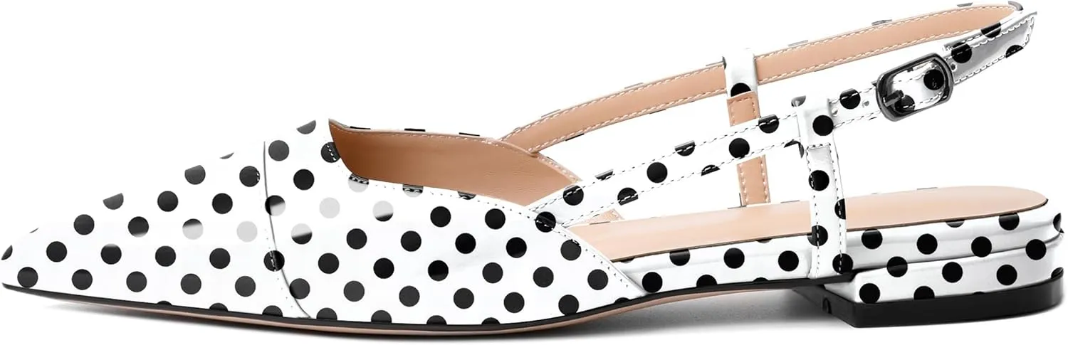 Soireelady Women's Pointed Toe Slingback Flats Ankle Strap Cap Toe Flats Leisure Walking Travel Office Ballet Flat Shoes