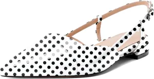 Soireelady Women's Pointed Toe Slingback Flats Ankle Strap Cap Toe Flats Leisure Walking Travel Office Ballet Flat Shoes