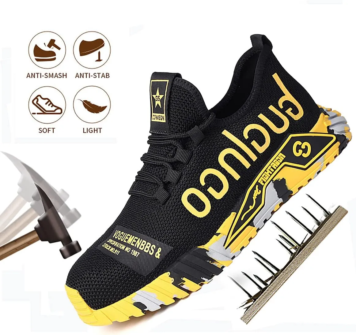 Steel Toe Shoes for Men's Indestructible Work Shoes,Mens Work Safety Outdoor Protection Footwear Industrial and Construction,