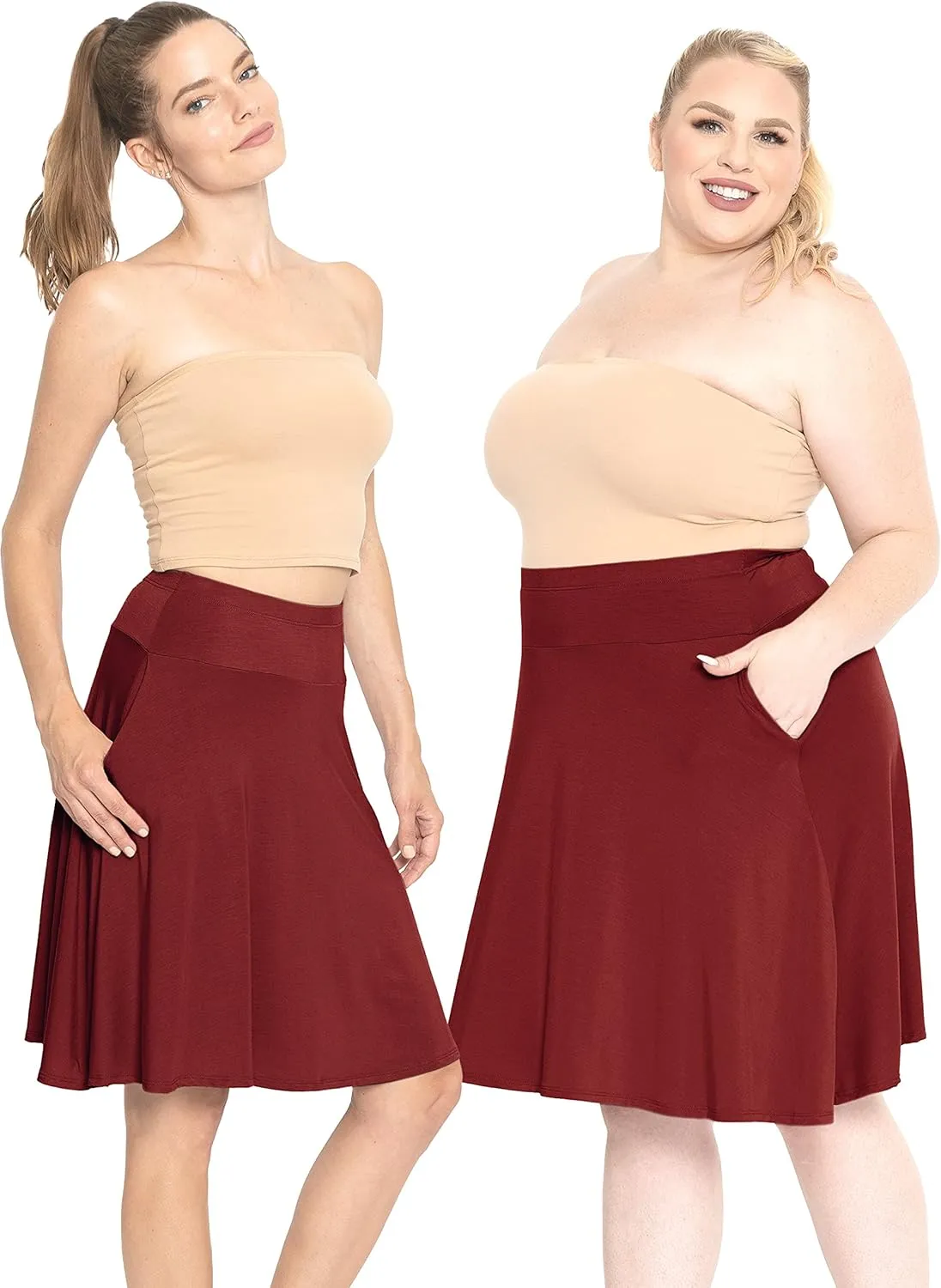 STRETCH IS COMFORT Women's and Plus Knee Length and MIDI A-Line Skirt w/Pockets