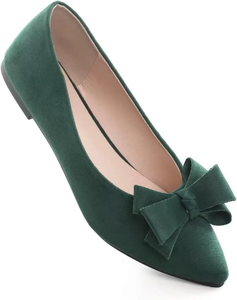 Stunner Womens Bowknot Flower Ballet Flats Pointed Toe Soft Dress Shoes
