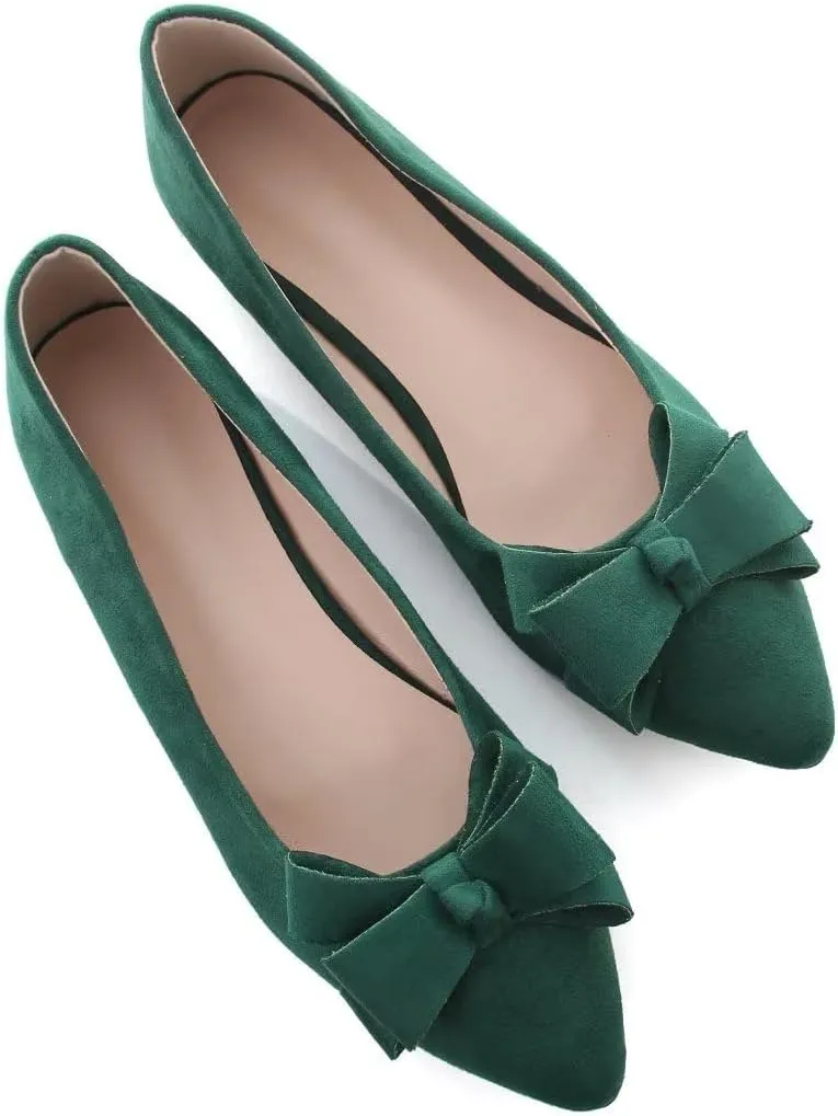 Stunner Womens Bowknot Flower Ballet Flats Pointed Toe Soft Dress Shoes