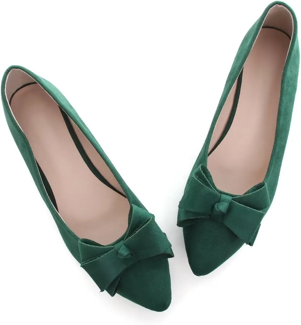 Stunner Womens Bowknot Flower Ballet Flats Pointed Toe Soft Dress Shoes