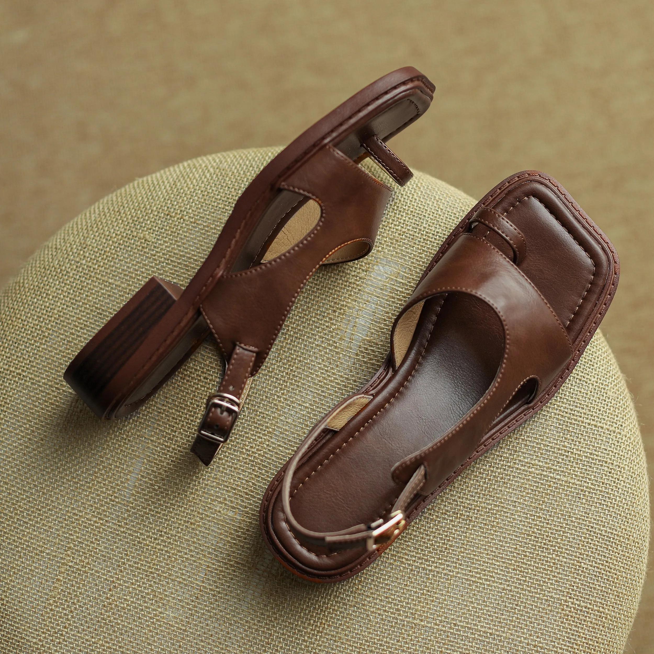 Summer Leather Toe Ring Slingback Flat Sandals