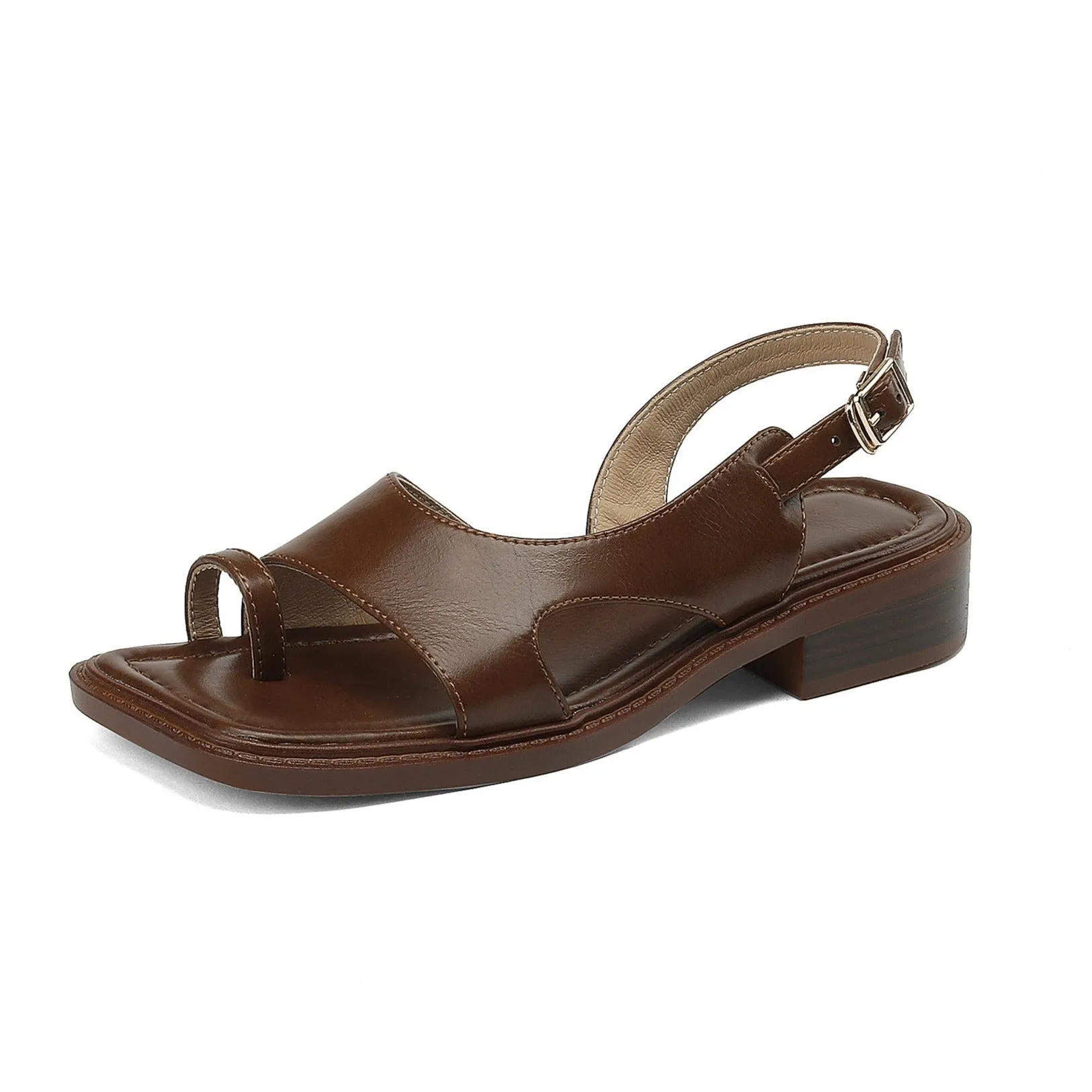 Summer Leather Toe Ring Slingback Flat Sandals