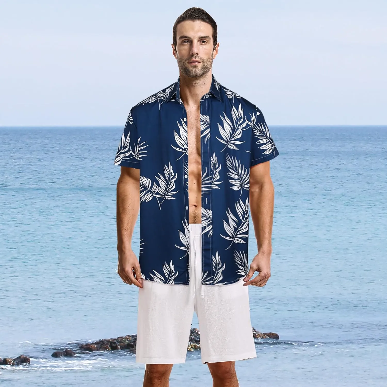 Sumolux Mens Hawaiian Floral Shirts Button Down Tropical Holiday Beach Shirts