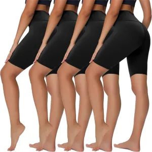 Sundwudu 4 Pack Biker Shorts for Women - 8”/5”/3” High Waist Tummy Control Summer Workout Shorts for Running Yoga Athletic