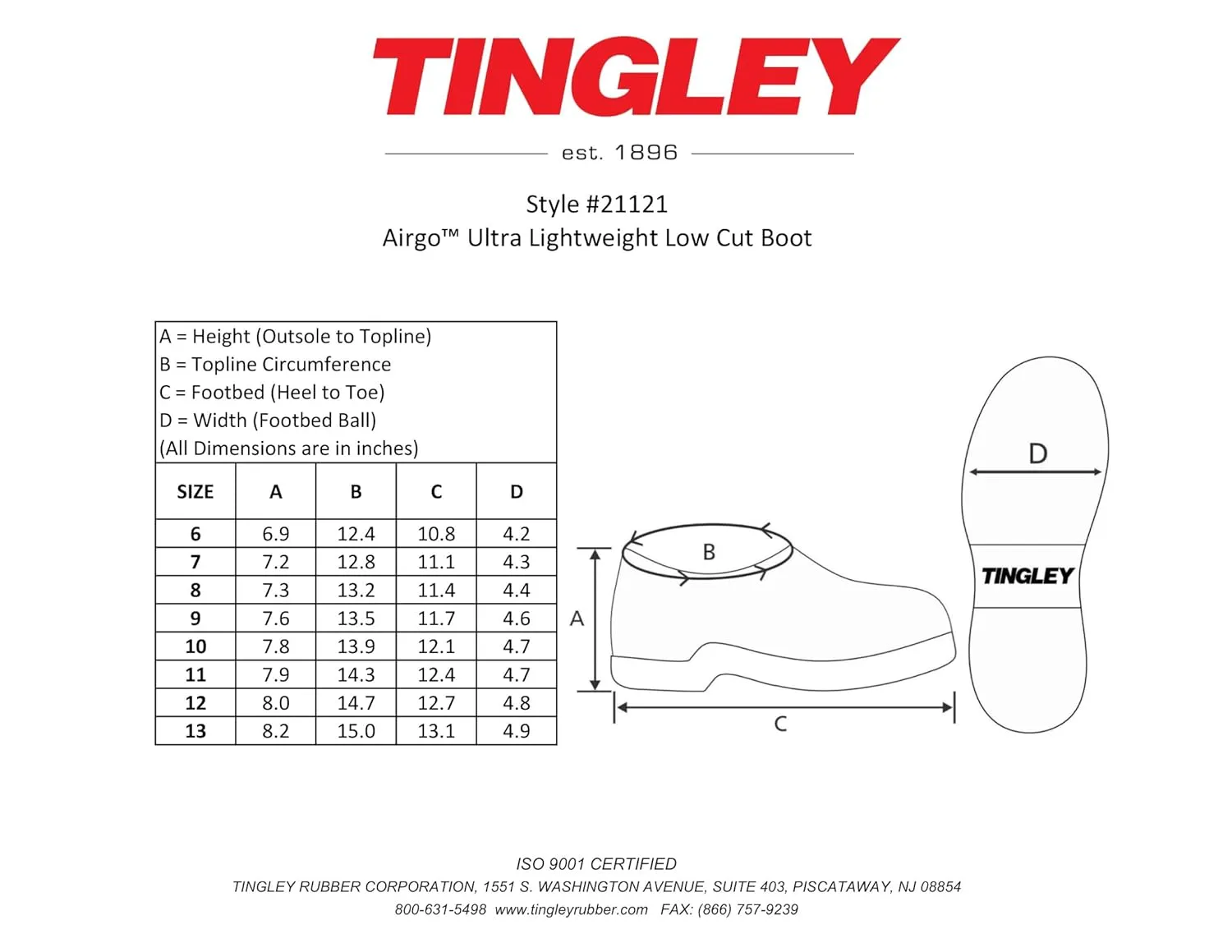 Tingley Airgo 21121Ultra Lightweight EVA Low Cut Boot with Cleated Outsole, Mens 10 / Womens 12, Black