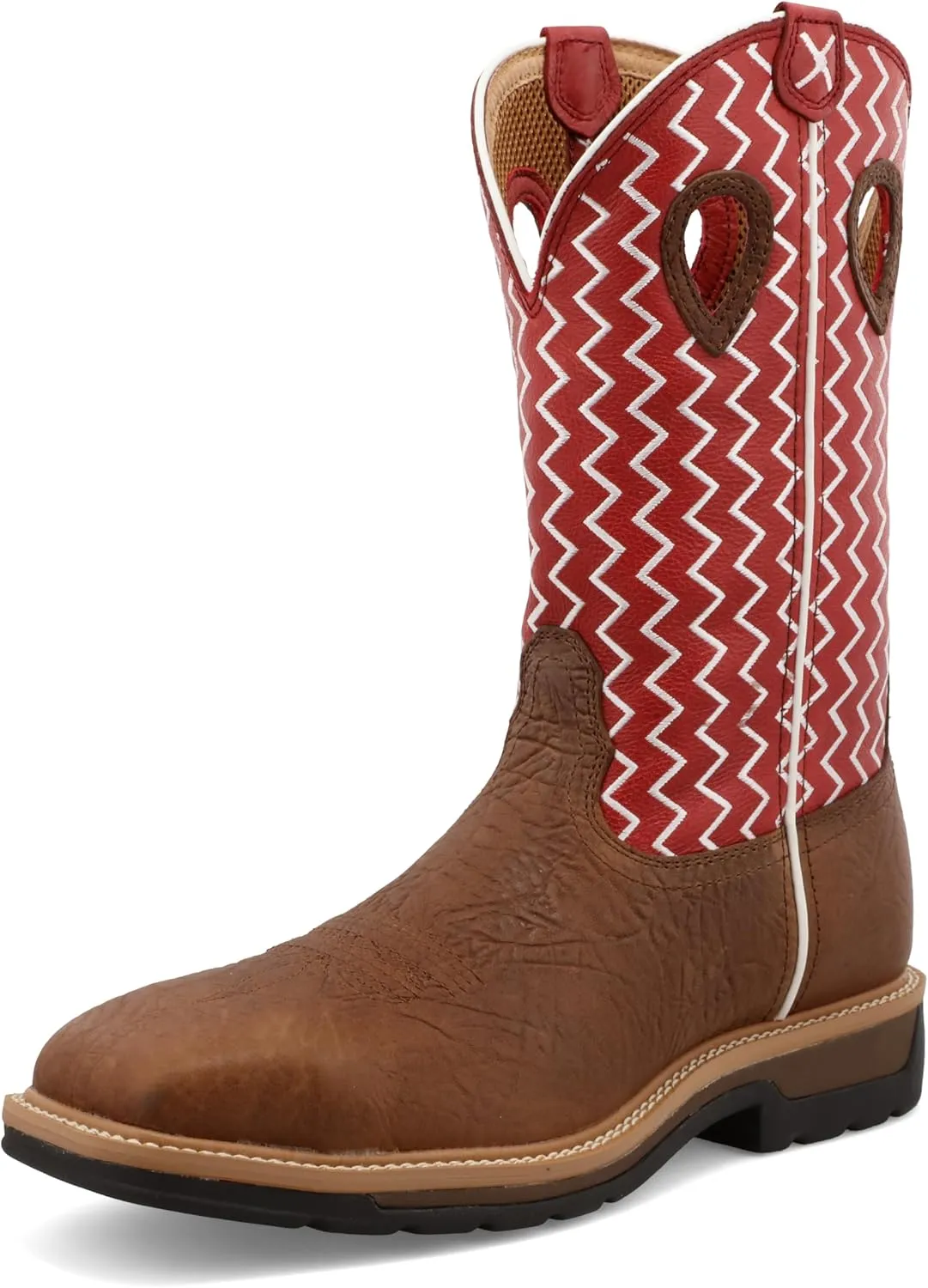 Twisted X Men's 12" Western Work Boot, Square Toe Steel Toe, Distressed Saddle Shoulder & Cherry, 9.5 D
