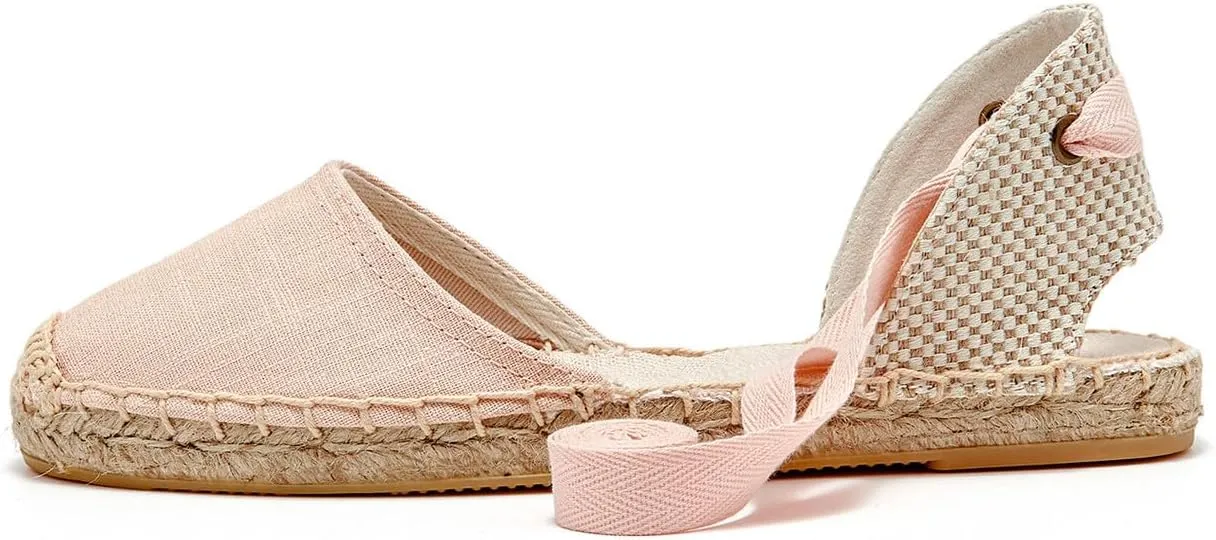 U-lite Women's Espadrille FLat Sandals Closed Toe Ankle Wrap,Classic Lace Up Summer Dressy Flat Shoes