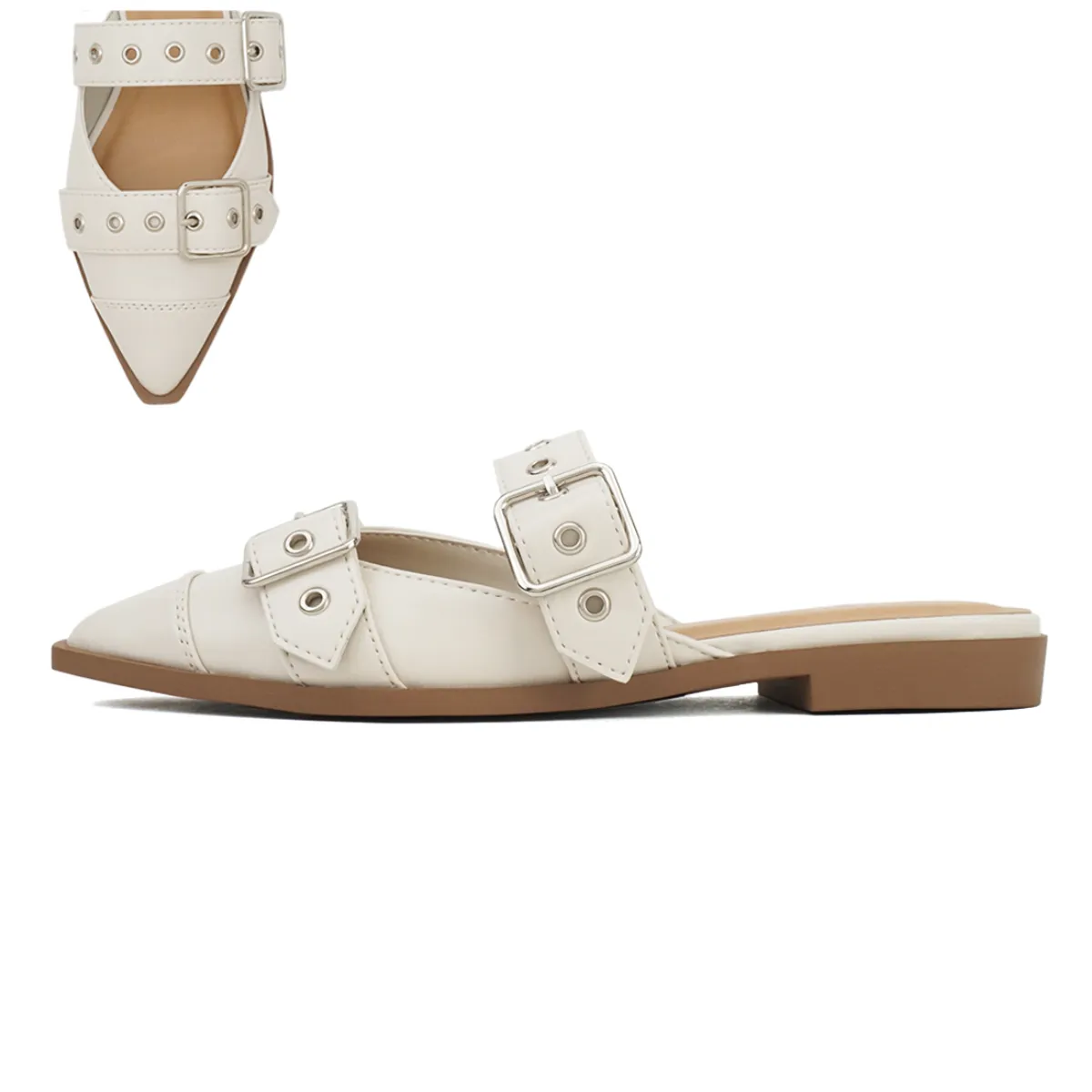 Unusual Pointed Toe Ballet Flat/Mule in Off White by Soda