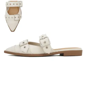Unusual Pointed Toe Ballet Flat/Mule in Off White by Soda