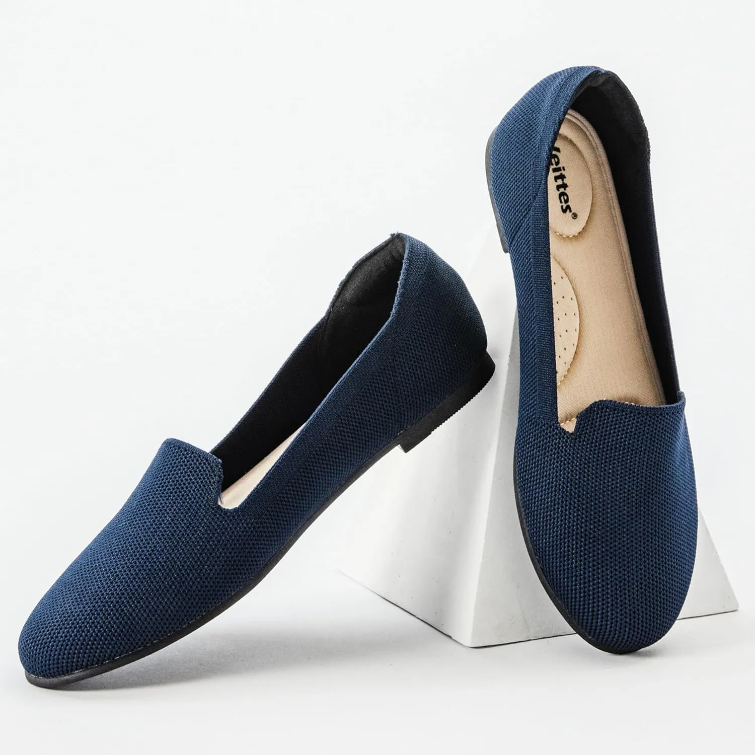 Veittes Women's Wide Width Flats Shoes,Dressy Comfortable Shoes,Soft Ladies Elegant Slip on Round Toe Knitted Ballet Shoes.