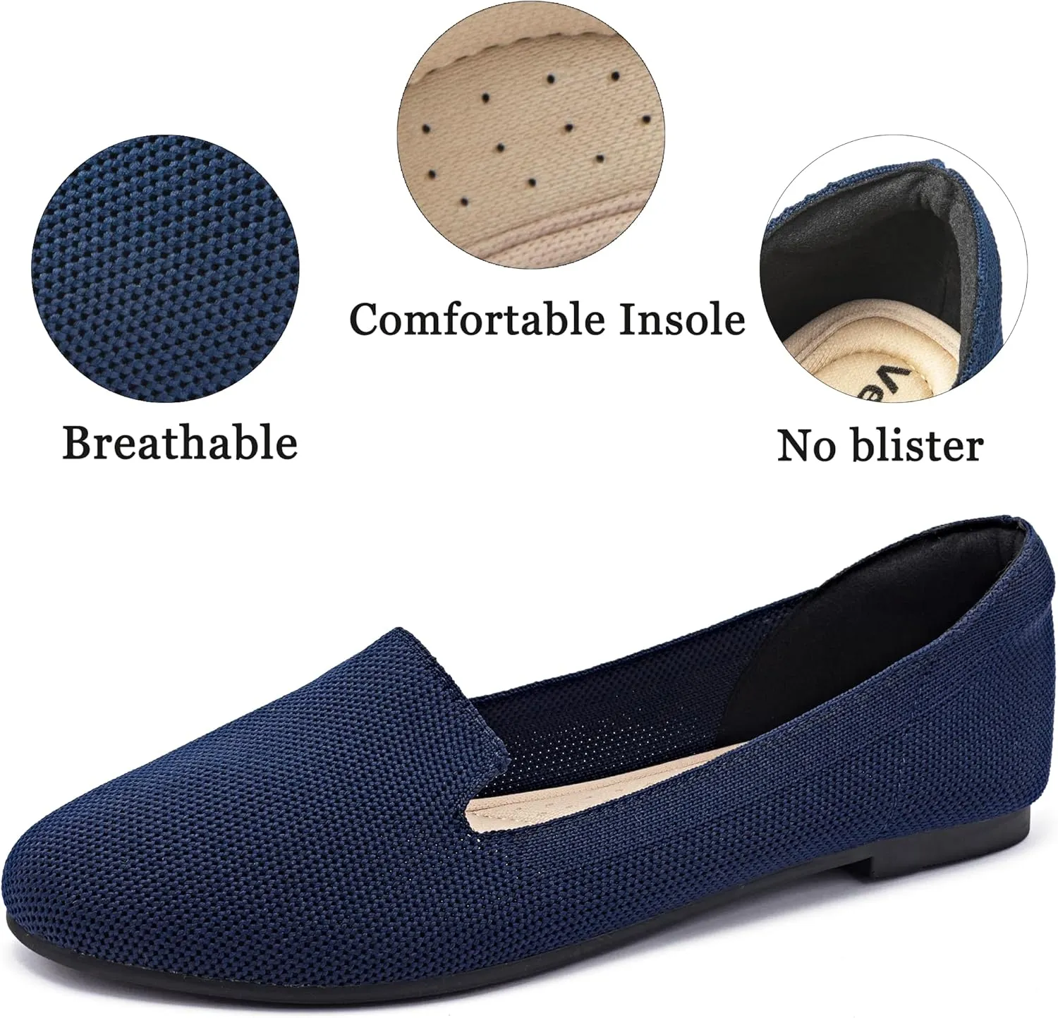 Veittes Women's Wide Width Flats Shoes,Dressy Comfortable Shoes,Soft Ladies Elegant Slip on Round Toe Knitted Ballet Shoes.