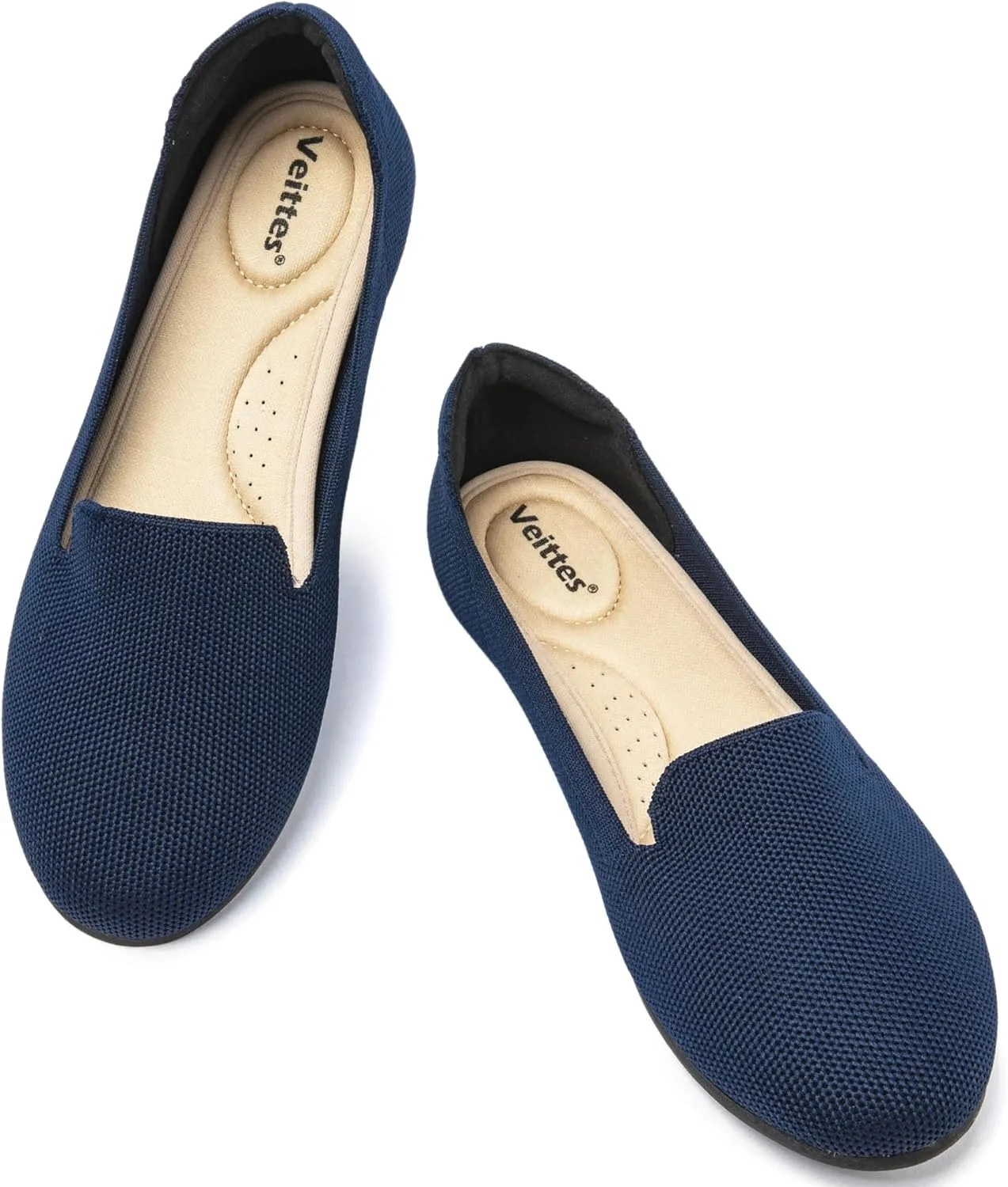 Veittes Women's Wide Width Flats Shoes,Dressy Comfortable Shoes,Soft Ladies Elegant Slip on Round Toe Knitted Ballet Shoes.