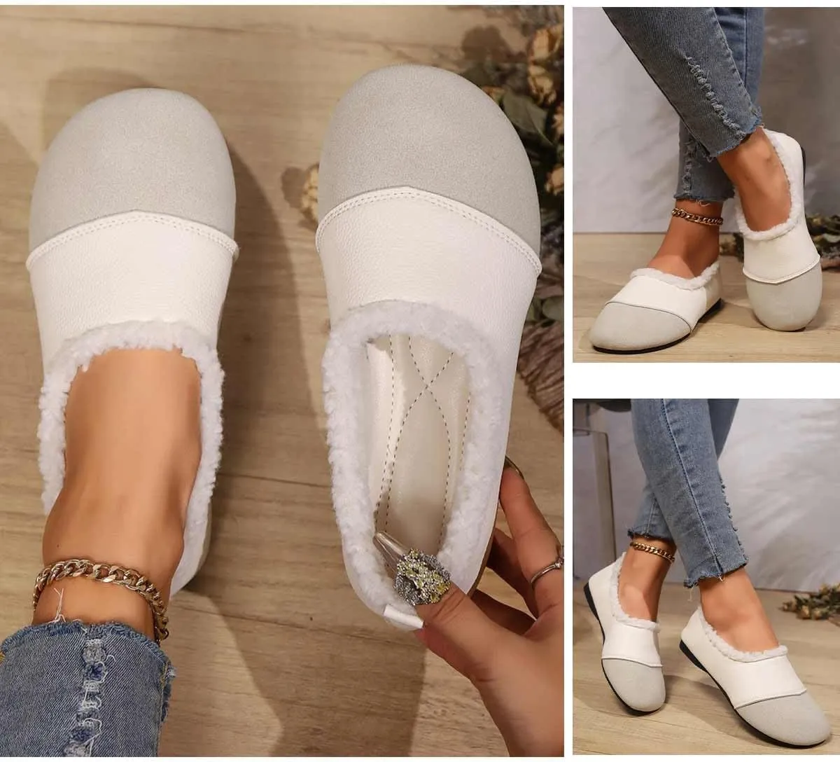 Warm and Luxurious Winter Leather Shoes Women,Soft Comfortable Flat Slip-On Casual Sneaker,Fur Lined Orthopedic Ankle Boots