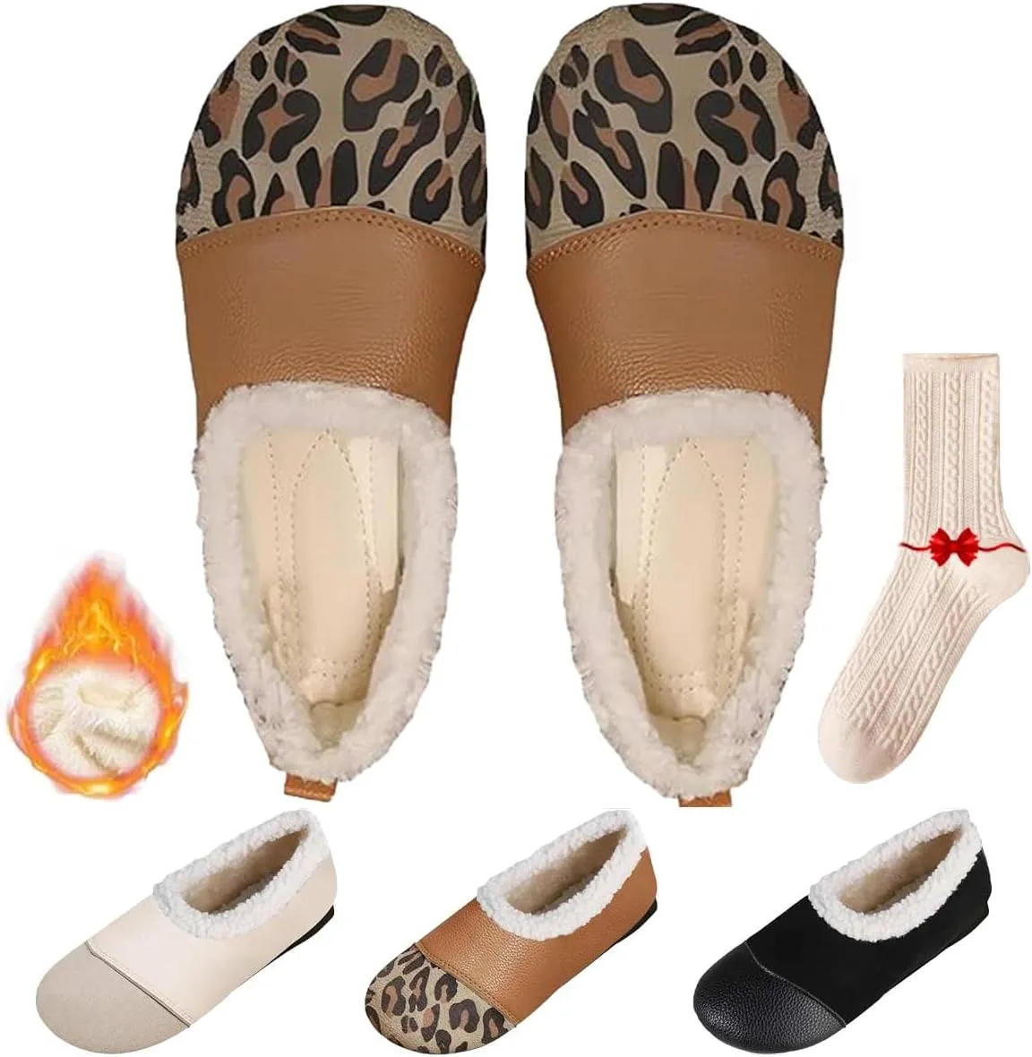 Warm and Luxurious Winter Leather Shoes Women,Soft Comfortable Flat Slip-On Casual Sneaker,Fur Lined Orthopedic Ankle Boots